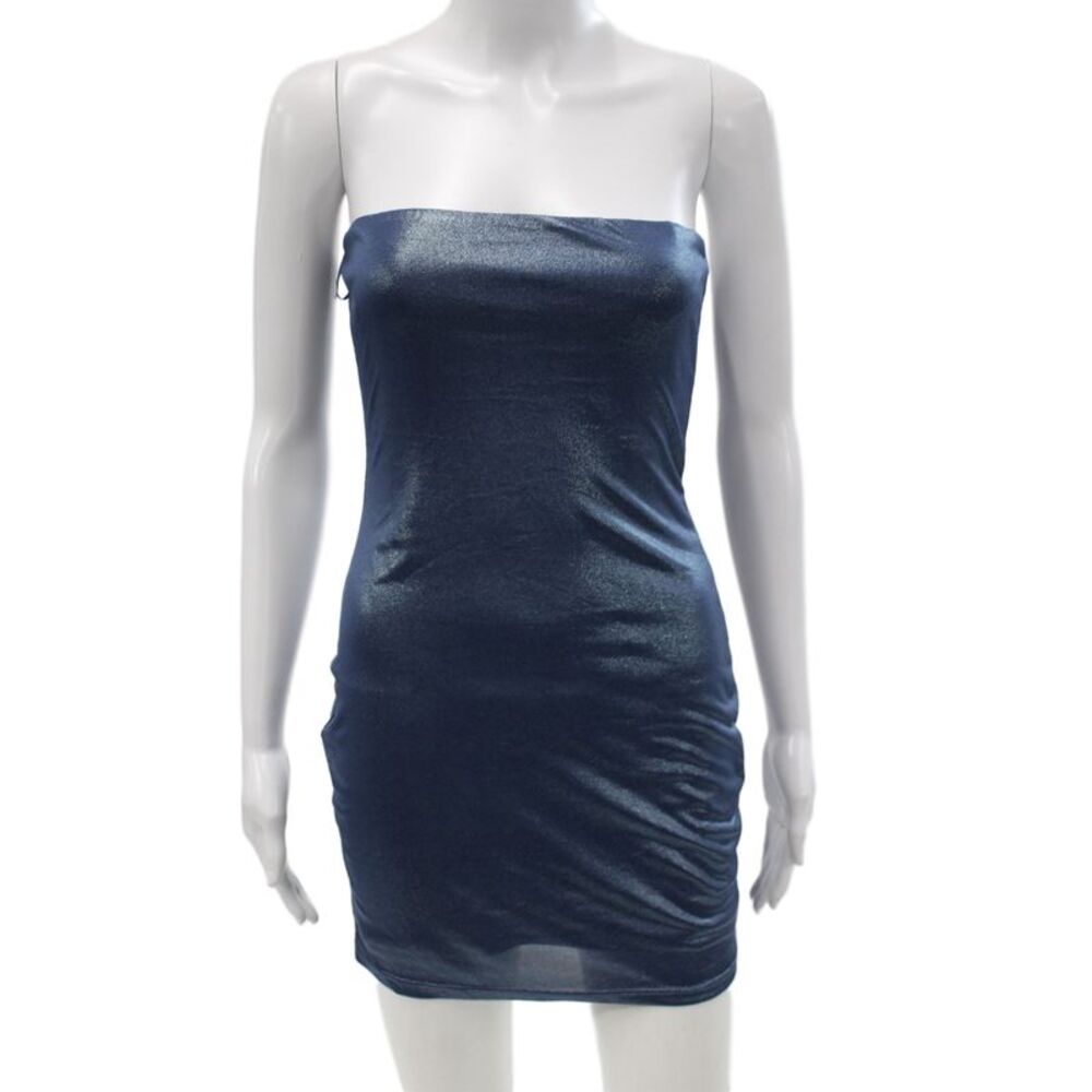 Superdown Women Bodycon Blue Off the Shoulder Sleeveless Micro Mini Dress Size S